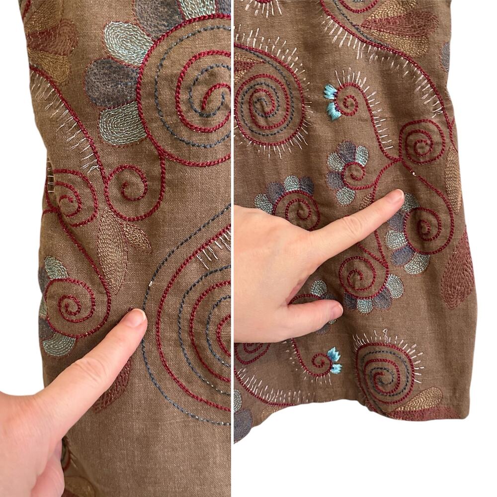 Russ Berens Santa Monica Embroidered Linen Blend Tank Top Shell Sz XL Artsy - Picture 5 of 6